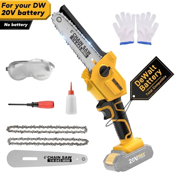 6 inch Brushless Cordless Mini Chainsaw for DeWalt 20V MAX Battery , Handheld Electric Saw with 2 Chains, Security Lock Lightweight, Wood Cutting