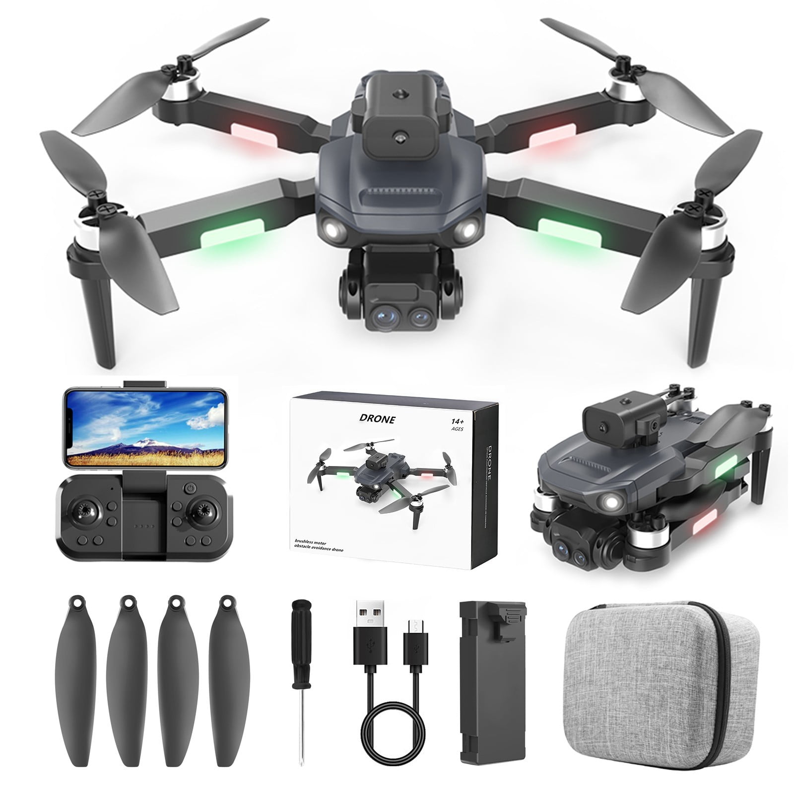 Brushless Motor Drone with 1080p Camera, 360°Intelligent Obstacle Avoidance, Folding Body Remote Control Toys Gifts for Boys And Girls