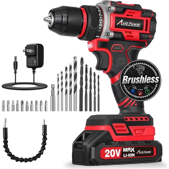 Brushless Power Drill Set, 20V Cordless Driver Kit with 2.0Ah Battery and Charger, 3/8-Inch Metal Chuck, 355 In-lbs Torque, 2-Variable Speed, 26 Position 22pcs Accessories