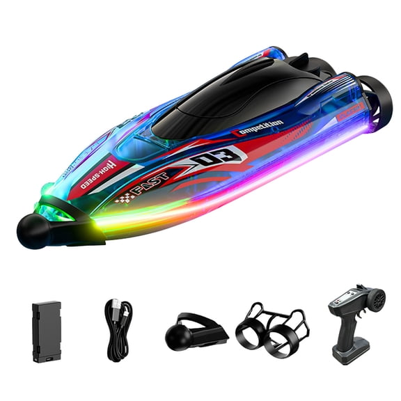 Brushless RC Boat with LED Light, 2.4GHz Waterproof Racing Watercraft LED Lights Dual Motor Dual Brushless Summer Water Play Toy Gift for Pool&Lakes(Blue/1 Battery)