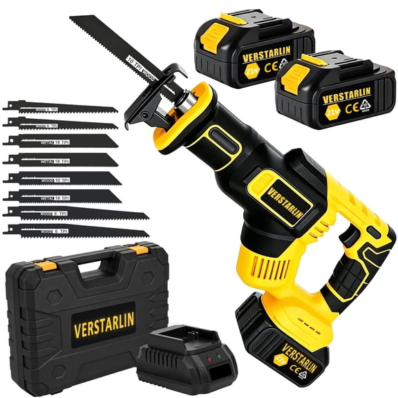 Brushless Reciprocating Saw, 21V Cordless saw saw with 2 x 6.0Ah battery, Electric Portable Sierra Recproca with 12 Blades & LED Light, 0-3500 SPM Professional Sawsall for Wood, Metal, PVC