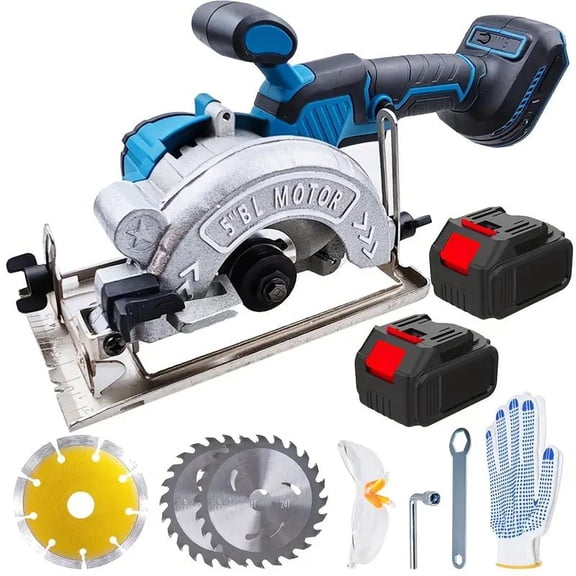 Brushless circular saw set -21V lithium battery, 6900 RPM. Includes dual battery, fast charger, 3 blades (wood/metal). 45 dual bevel, safe lock, rating. 15mm cut for 2.8 seconds.