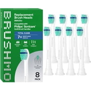 Brushmo Total Clean Compact Replacement Toothbrush Heads for Philips Sonicare Click-On Handles, Soft DuPont Bristles, 8-Pack, White, BM628