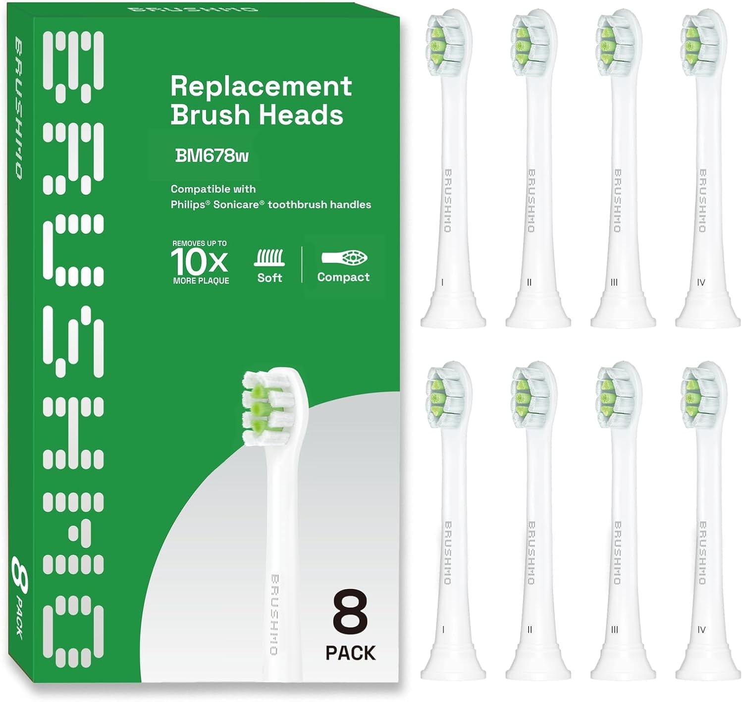 Brushmo Compact Replacement Toothbrush Heads Compatible with Sonicare HX6072, White 8 Pack