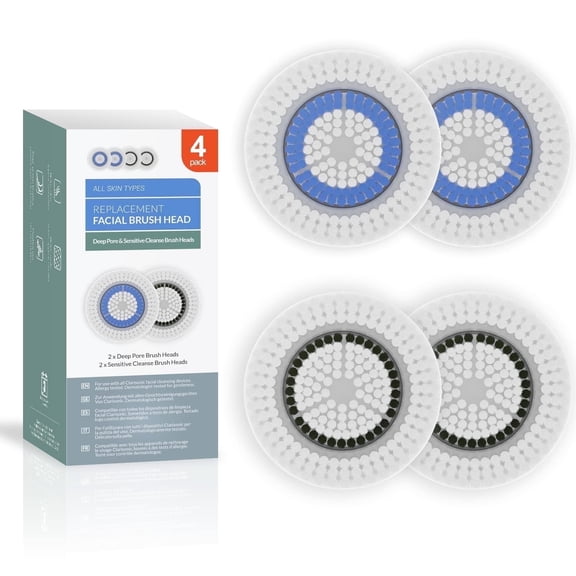 Brushmo Sensitive Skin & Deep Pore Cleansing Facial Cleansing Brush Head Refills Compatible with Clarisonic, Combo 4‑Pack