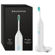 Brushmo e-Series Sonic Electric Toothbrush, Rechargeable Toothbrush with 3 Modes, 2-Min Timer, 30-Day Battery, Charging Base, White