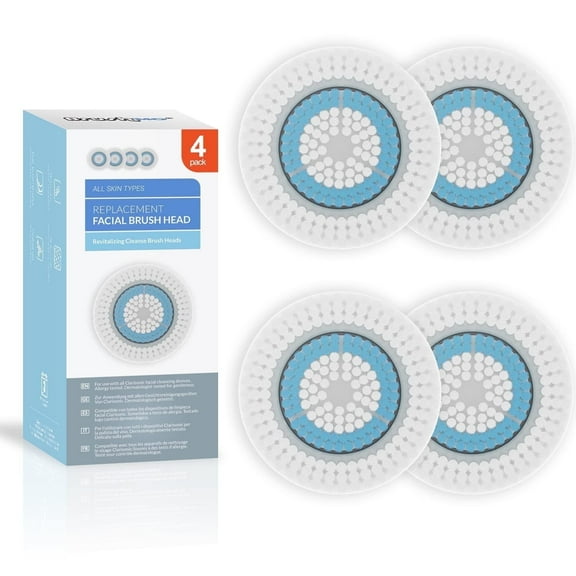 Brushmo Revitalizing Cleanse for Refreshing Dull Skin Facial Cleansing Brush Head Refills Compatible with Clarisonic, 4‑Pack
