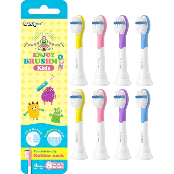 Brushmo Kids Compact Replacement Toothbrush Heads Compatible with Philips Sonicare Kids HX6032 & HX6042, Ultra Soft DuPont Bristles, BM638, 8-Pack (Ages 3+) Multi-Color