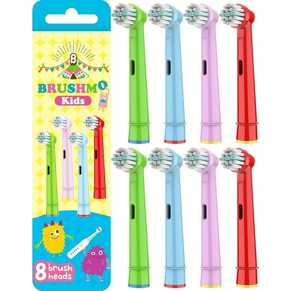 Brushmo Kids Toothbrush Replacement Heads Compatible with Oral B Electric Toothbrush, Ultra Soft DuPont Bristles, BMEB10, 8-Pack, Multi-Color