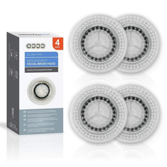 Brushmo Gentle Clean for Sensitive Skin Facial Cleansing Brush Head Refills Compatible with Clarisonic, 4‑Pack