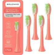 Brushmo One Replacement Toothbrush Heads with Tongue Cleaner, Compatible Only with Philips ONE by Sonicare, Soft DuPont Bristles, 4-Pack, Miami Coral