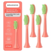 Brushmo One Replacement Toothbrush Heads with Tongue Cleaner Compatible Only with Philips ONE by Sonicare, Soft DuPont Bristles, 4-Pack, Miami Coral