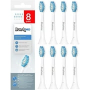 Brushmo Optimal Gum Care Standard Replacement Toothbrush Heads, Compatible with Philips Sonicare Click-On Handles, Ultra Soft DuPont Bristles, BM938, 8 Pack, White