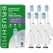 Brushmo e-Series Sensitive Replacement Toothbrush Heads, Compatible with Philips Sonicare Screw-on Electric Handles, Ultra Soft Dupont Bristles, BM756, 6 Pack, White