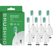 Brushmo e-Series Total Clean Standard Replacement Toothbrush Heads, Compatible with Philips Sonicare Screw-on Electric Toothbrush Handles, Medium Firm Dupont Bristles, BM726, 6 Pack, White