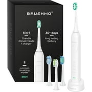 Brushmo Super Sonic Toothbrush, 5 Modes, Includes 4 Brush Heads, Charging Base, 2-minTimer, 30-Day Battery, Stellar White