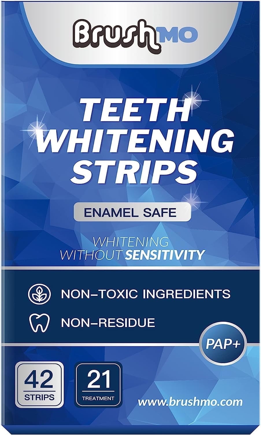 Brushmo Teeth Whitening Strips, Enamel Safe, Sensitivity Free, 21 Treatments - 42 Strips