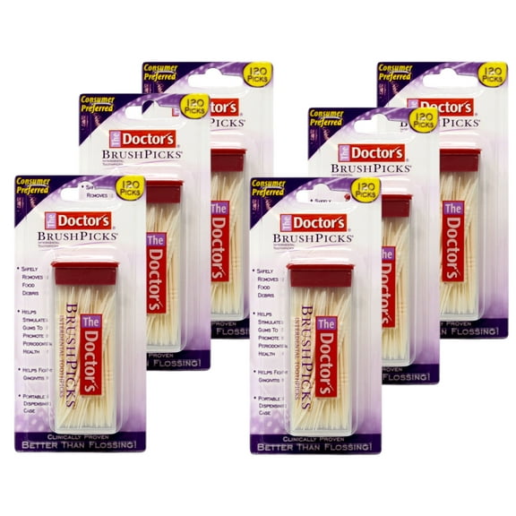 The Doctor’s BrushPicks, Interdental Brushes and Dental Pick 2-in-1, 120 Toothpicks, (6 Pack)