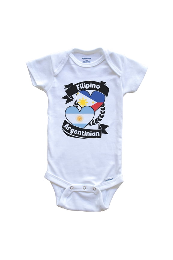 Filipino Argentinian Heart Flags Philippines Argentina Baby Bodysuit, 3-6 months white