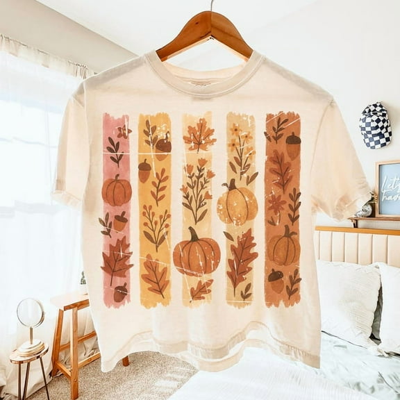 Brushstroke Boho Floral Fall Shirt, Retro Fall Shirt, Autumn Vibes Shirt, Pumpkin Season Shirt, Fall Wildflowers Shirt, Cozy Season Shirt