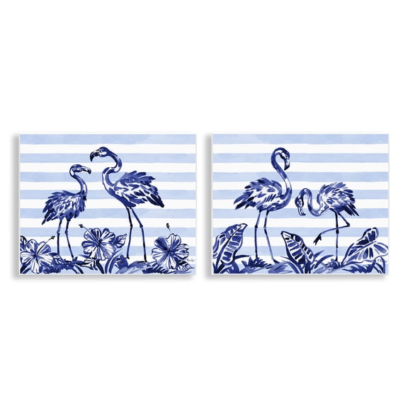 Stupell Industries Brushstroke Flamingos & Stripes 2 Piece Wall Plaque Art Set, design by Paul Brent, 11 x 14