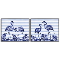 Stupell Industries Brushstroke Flamingos & Stripes 2 Piece Black Framed Giclee Art Set, design by Paul Brent, 11 x 14