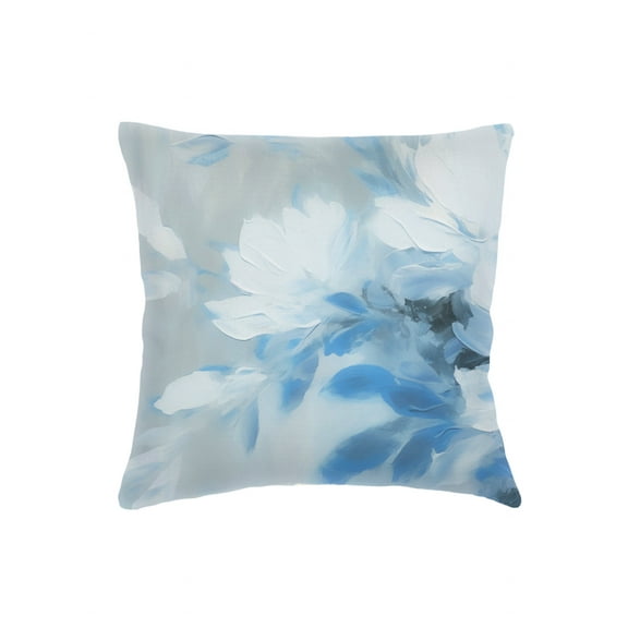Brushstroke Floral Blue Linen Pillow 20x20 Down Alternative