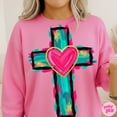 thumbnail image 1 of Brushstroke Heart Cross : Pink And Teal Faith Sublimation Design Sweatshirt All Size S-5XL, 1 of 5