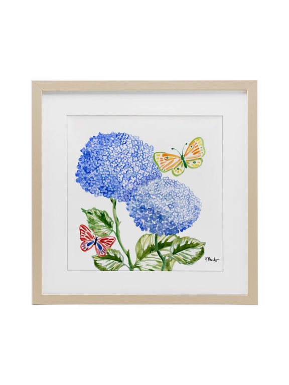 Industries Bohemian Brushstroke Hydrangea & Butterflies Birch Framed Print Under Glass, 16 x 16, by Paul Brent