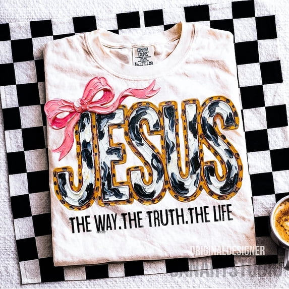 Brushstroke Lettering Pink Bow Cow Print Coquette Style Graphic Comfort ...