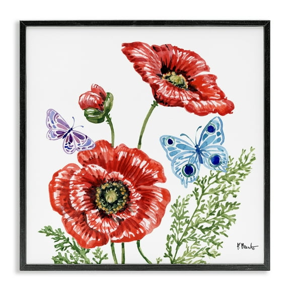 Stupell Industries Brushstroke Poppies & Butterflies Black Framed Giclee Art, design by Paul Brent, 12 x 12
