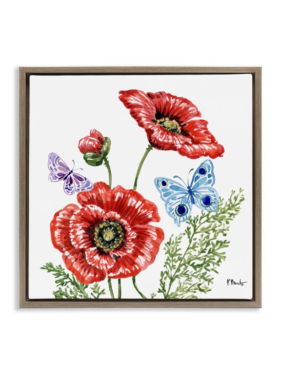 Industries Bohemian Brushstroke Poppies & Butterflies Brown Floating Frame Canvas Art, 25 x 25, by Paul Brent