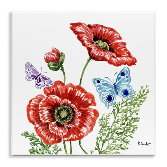 Stupell Industries Brushstroke Poppies & Butterflies Wall Plaque Art, design by Paul Brent, 12 x 12
