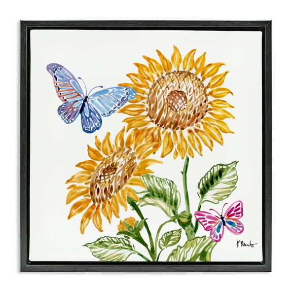 Stupell Industries Brushstroke Sunflowers & Butterflies Black Framed Floater Canvas Wall Art, design by Paul Brent, 18 x 18