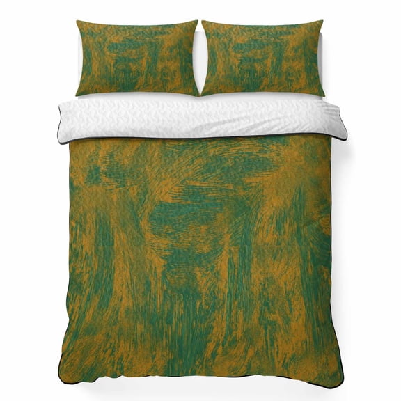 Brushstrokes California King Quilt Bedding Set, Abstract Vintage Green Yellow Oil Painting Texture Lightweight Comforter with 2 Pillow Shams Bedroom Bedspread Set Home Decor for All Seasons
