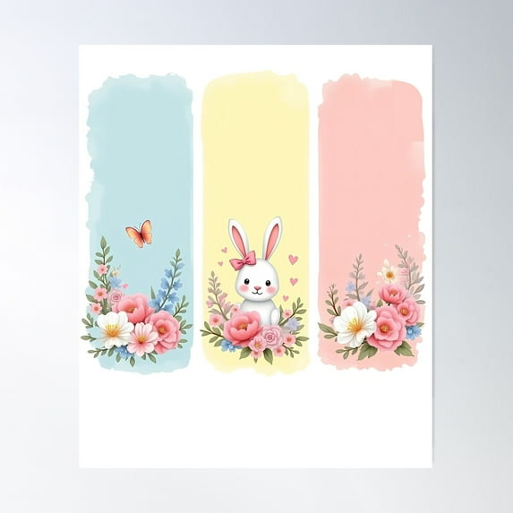 Brushstrokes Charming Triptych-Style Floral Composition With A Pastel Color Palette Poster Wall Art, Modern Wall Decor For Living Room Bedroom, 16x24 UNFRAMED