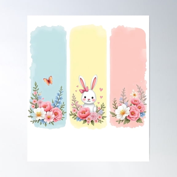 Brushstrokes Charming Triptych-Style Floral Composition With A Pastel Color Palette Poster Wall Art, Modern Wall Decor For Living Room Bedroom, 8x12 UNFRAMED