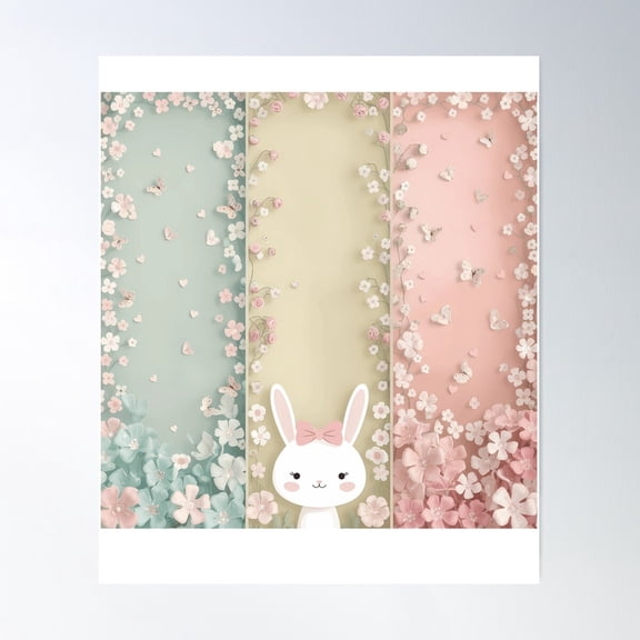 Brushstrokes Charming Triptych-Style Floral Composition With A Pastel Color Palette Poster Wall Art, Modern Wall Decor For Living Room Bedroom, 8x12 UNFRAMED