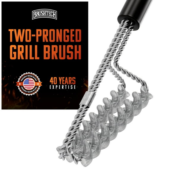 Brushtech Double Helix Safety Flat-Top Griddle Brush - Non-Toxic Grill Cleaning Brush with Stainless Steel Springs - Heavy-Duty BBQ Grill Cleaner, Great Gifts for Him, Made in USA