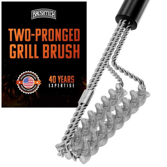 Brushtech Double Helix Safety Flat-Top Griddle Brush - Non-Toxic Grill Cleaning Brush with Stainless Steel Springs - Heavy-Duty BBQ Grill Cleaner, Great Gifts for Him, Made in USA