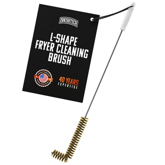 Brushtech L-Shape Fryer Cooling System Cleaning Brush Heavy-Duty Brass Bristle Tool for Commercial Fryers Heat-Resistant up to 750F, Rustproof Metal Brush for Deep Fryer Coil Maintenance