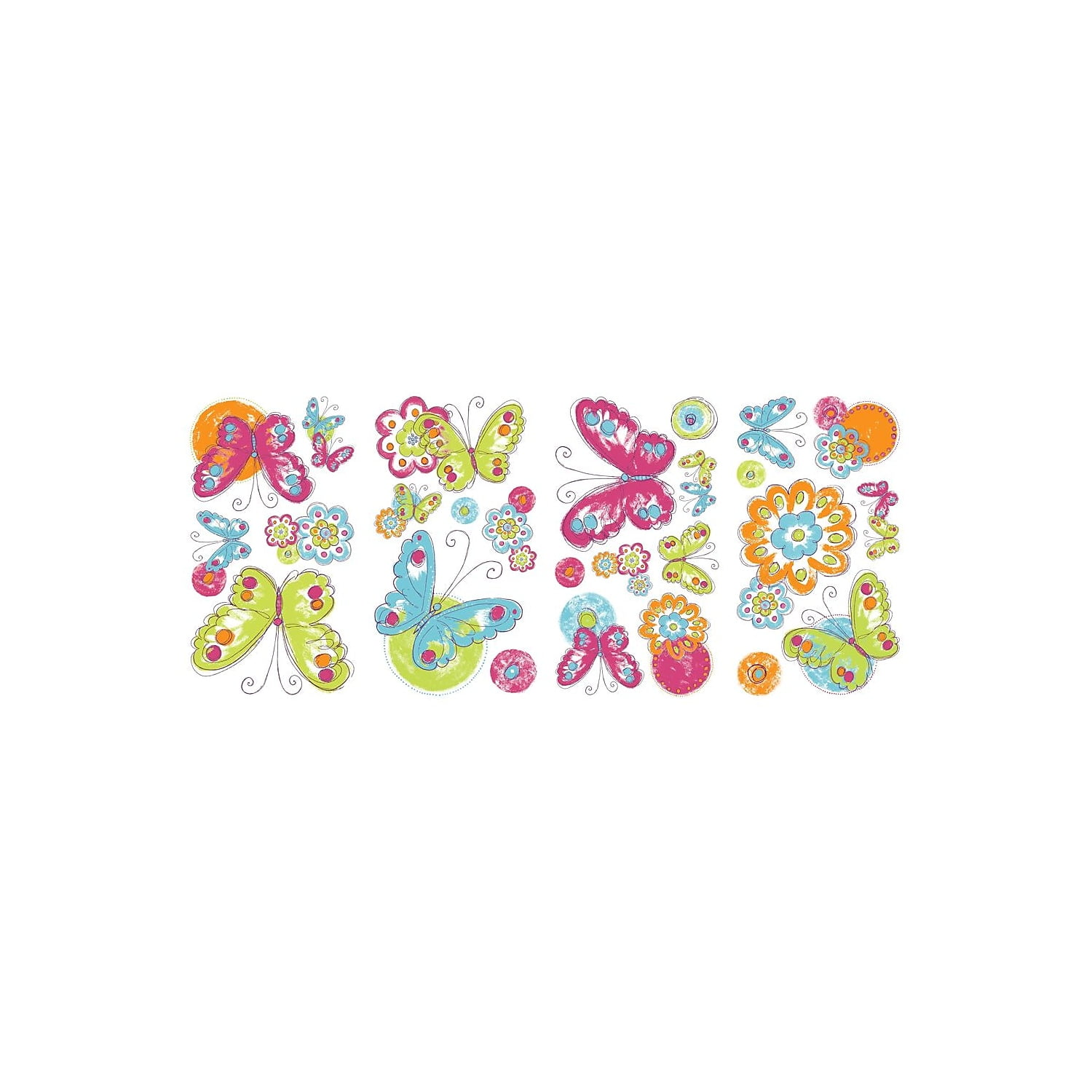 Colorful Hand-Painted Butterfly and Flower Wall Decals for Kids