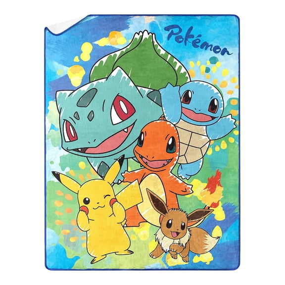 Brushy Pokemon Kids Silk Touch Throw Blanket with Sherpa Reverse, 46 x 60 inches – Soft Plush Fleece Throw Blanket