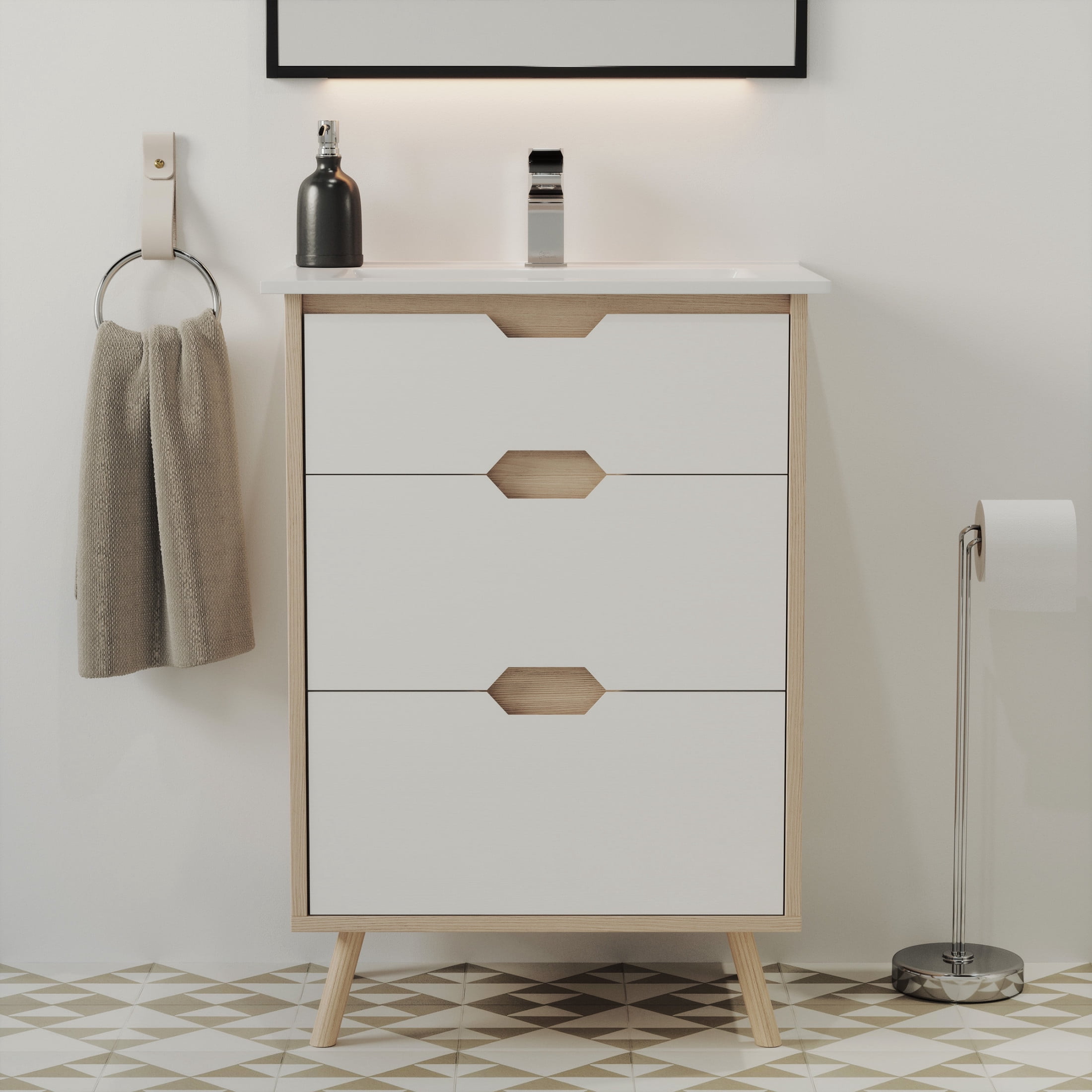 Brusque 24" Freestanding Bathroom Vanity in Natural Oak with Sink Top
