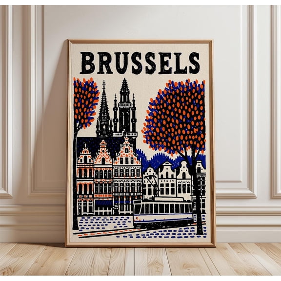 Brussels Architecture Travel City Print Tram Wall Art, Unframed Paper Print