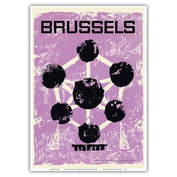 Brussels Belgium - 1958 World’s Fair - Atomium Towers - Vintage Travel Poster c.1960 - Master Art Print 10in x 14in