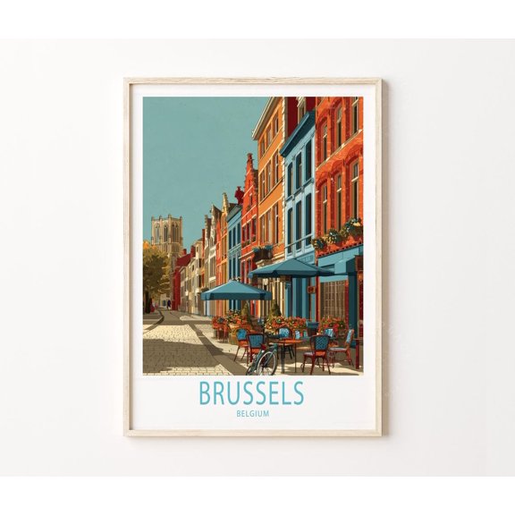 Brussels Belgium Atomium Landmark Modern Cityscape Art Print, Stretched Canvas 8x10in