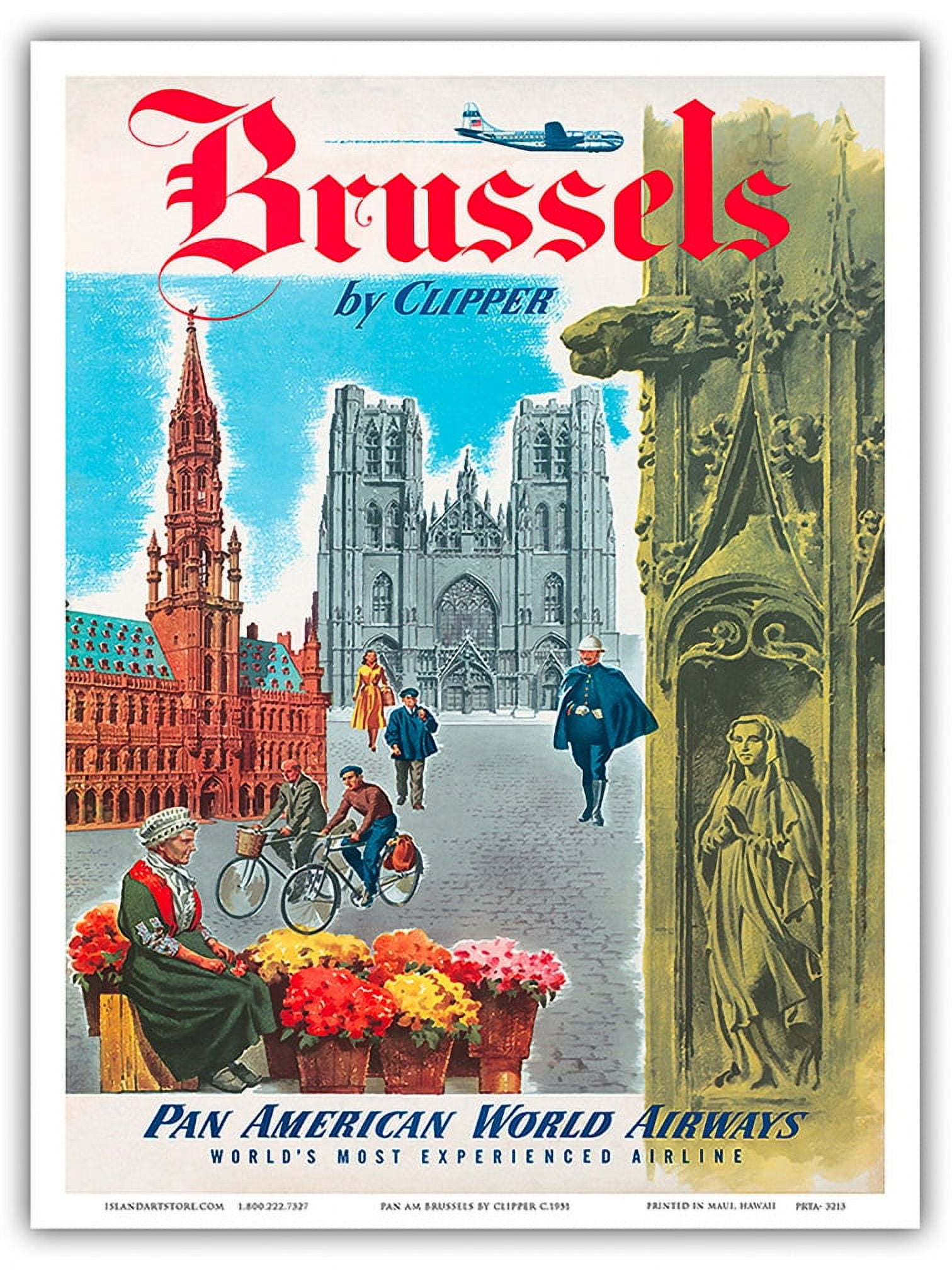 Brussels Belgium Vintage Airline Travel Poster Print 9x12