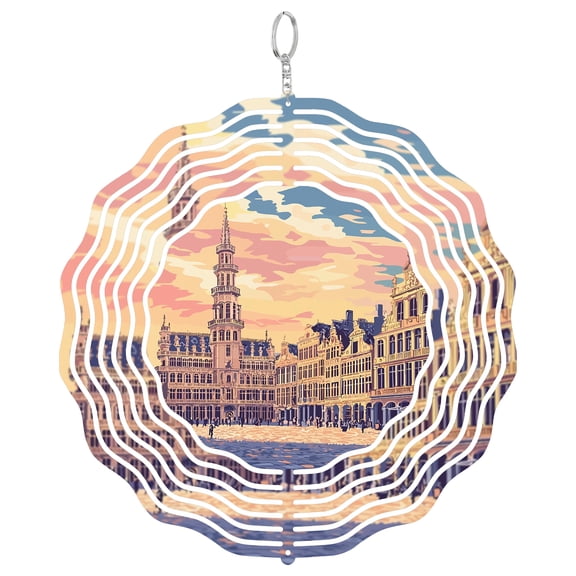 Brussels Belgium Grand Place 3D Wind Spinner Metal Hanging Sculpture Garden Decor Gift For Architecture Lover