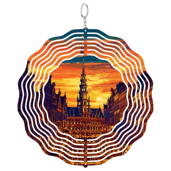 Brussels Belgium Grand Place 3D Wind Spinner Metal Hanging Sculpture Outdoor Decor European Travel Gift